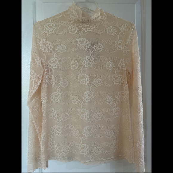 NWT Chelsea28 Sheer Lace Mock Neck Top - Picture 2 of 9